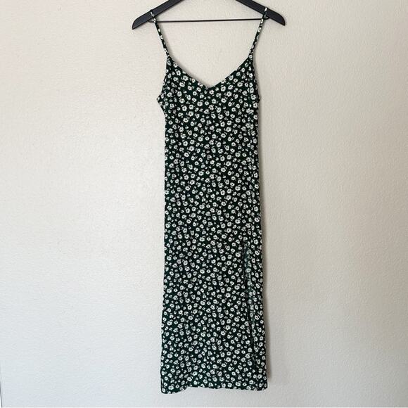 Reformation Dress Midi Crimini Green Floral Side Slit Adjustable Straps Size 0 - Picture 2 of 10